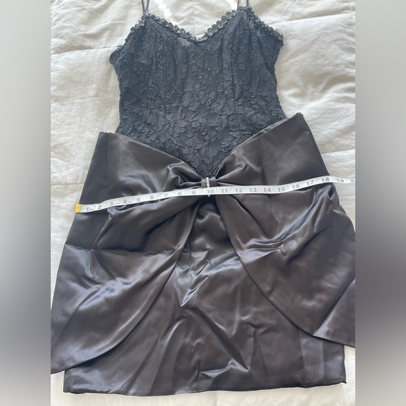 Vintage Masquerade Black Lace Satin Mini Dress Bow Detail 80s Cocktail Party | 9 - Picture 12 of 13